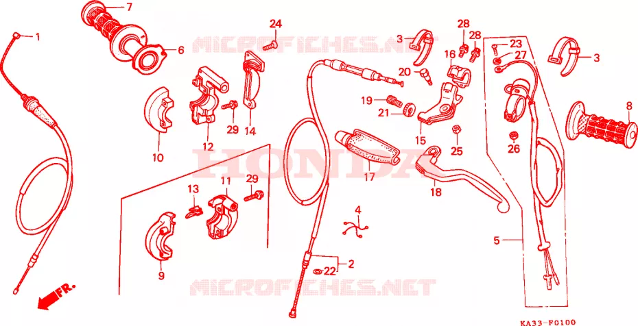 LEVIER DE GUIDON - CABLE - COMMODO Honda MOTO 125 CR 1984  CR125RE