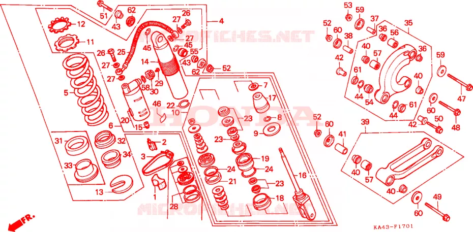 COUSSIN ARRIERE(2) Honda MOTO 250 CR 1986  CR250RG