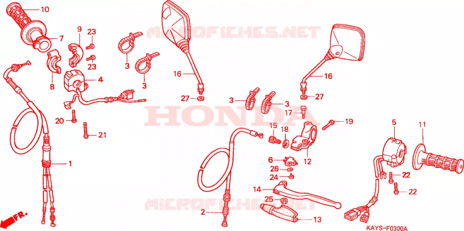 LEVIER DE GUIDON - CABLE - COMMODO Honda MOTO 125 NX 1996  NX125S