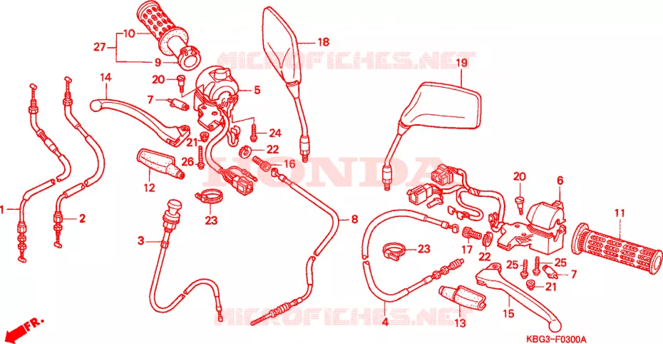 LEVIER DE GUIDON/COMMUTATEUR/CABLE(1) Honda MOTO 250 CB 2000  CB250Y