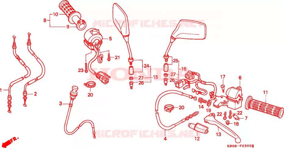 LEVIER DE GUIDON/COMMUTATEUR/CABLE(1) Honda MOTO 250 CB 1994  CB250R
