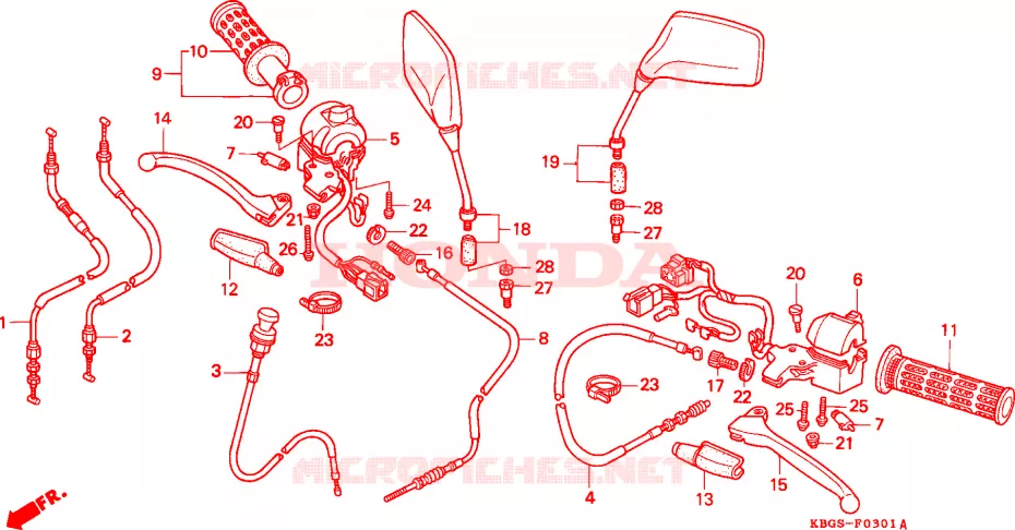 LEVIER DE GUIDON/COMMUTATEUR/CABLE(2) Honda MOTO 250 CB 1994  CB250R