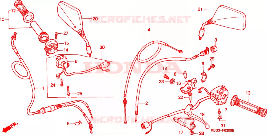 LEVIER DE GUIDON - CABLE - COMMODO Honda MOTO 125 NSR 1993  NSR125RP