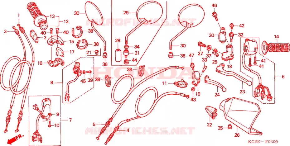 LEVIER DE GUIDON - CABLE - COMMODO Honda MOTO 250 XR 2004  XR250R4