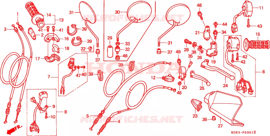 LEVIER DE GUIDON/COMMUTATEUR/CABLE(CL/DK/ED/U) Honda MOTO 250 XR 2000  XR250RY_ED
