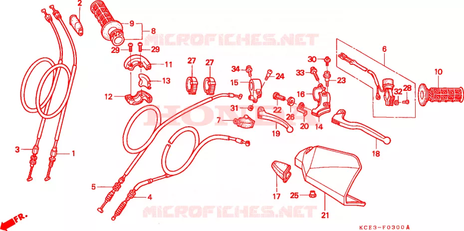 LEVIER DE GUIDON/COMMUTATEUR/CABLE(CM) Honda MOTO 250 XR 2000  XR250RY