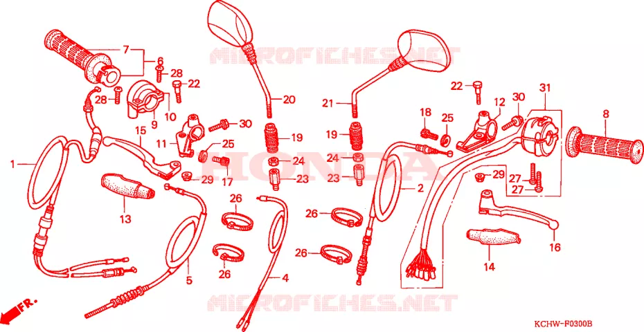 LEVIER DE GUIDON/COMMUTATEUR/CABLE(1) Honda MOTO 125 CG 2000  CG125W