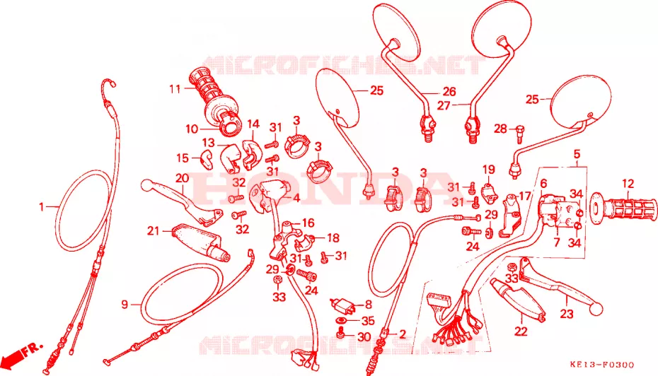 LEVIER DE GUIDON - CABLE - COMMODO Honda MOTO 200 MTX 1984  MTX200RWD
