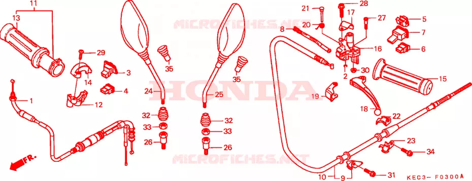 LEVIER DE GUIDON - CABLE - COMMODO Honda SCOOTER 100 SCOOPY 2000  SH100Y-SP