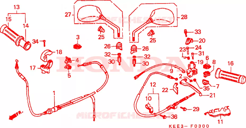 LEVIER DE GUIDON - CABLE - COMMODO Honda SCOOTER 100 BALI 1998  SJ100W