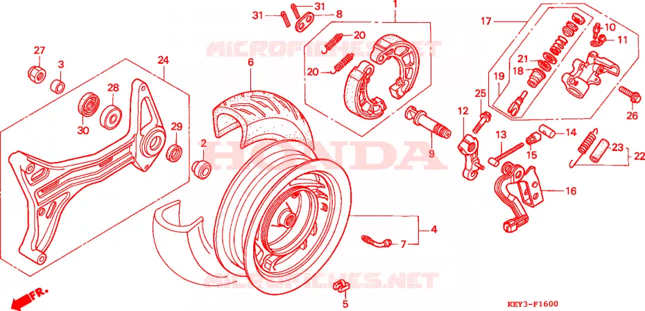 ROUE - BRAS - FREIN ARRIERE Honda SCOOTER 150 PANTHEON 2002  FES1502