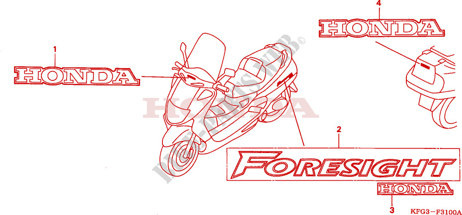 AUTOCOLLANTS pour Honda FORESIGHT 250 de 1998