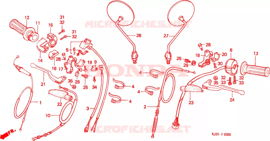 LEVIER DE GUIDON - CABLE - COMMODO Honda MOTO 125 TRIAL 1988  TL125J