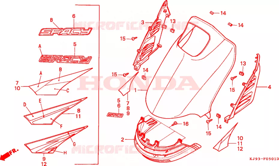 CARENAGE AVANT (CH125J/L/M/N/P/R) Honda SCOOTER 125 SPACY 1990  CH125L