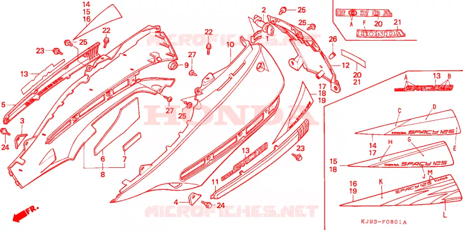 CARENAGES ARRIERE (CH125J/L/M/N/P/R) Honda SCOOTER 125 SPACY 1990  CH125L