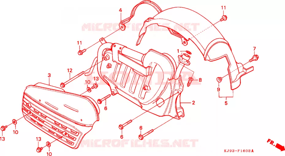 GARDE-BOUE ARRIERE - SILENCIEUX D'ECHAPPEMENT (CH125J/L/M/N/P/R) Honda SCOOTER 125 SPACY 1993  CH125P