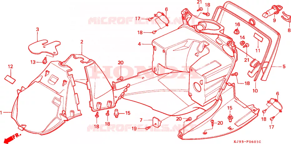 GARDE BOUE AVANT - PROTEGE JAMBES (CH125J/L/M/N/P/R) Honda SCOOTER 125 SPACY 1994  CH125R