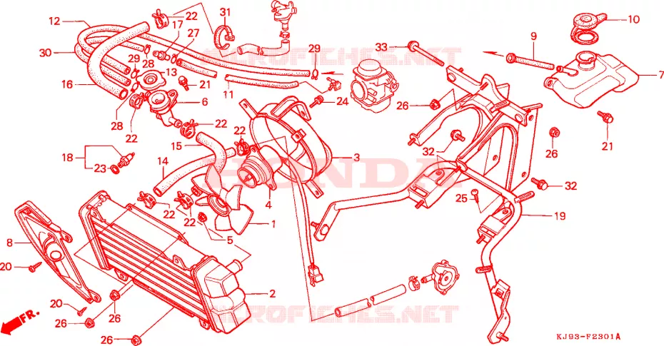 RADIATEUR (CH125J/L/M/N/P/R) Honda SCOOTER 125 SPACY 1990  CH125L