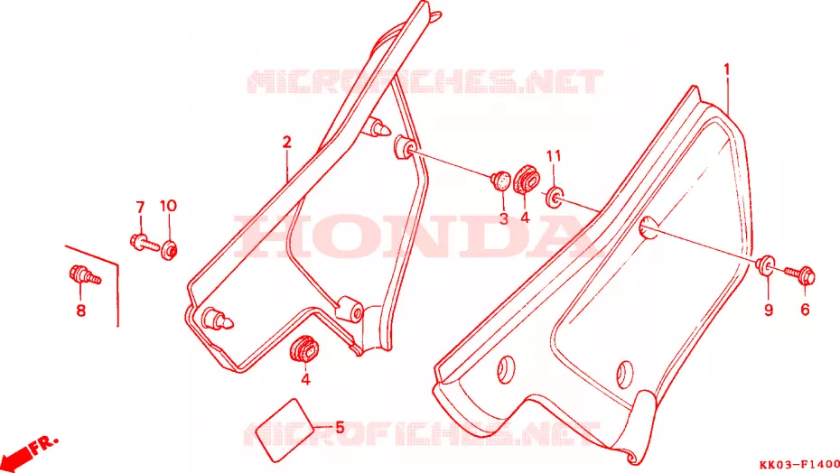 COUVERCLES LATERAUX Honda MOTO 200 XR 1990  XR200RL