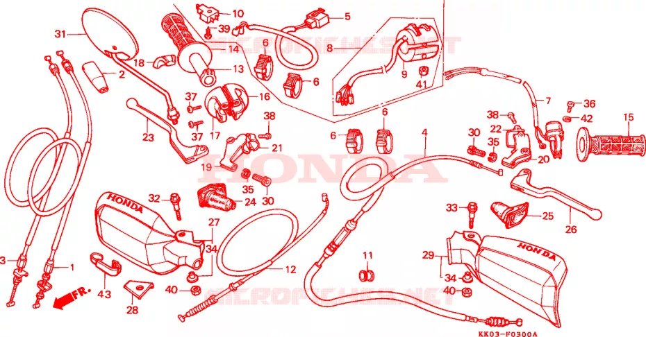 LEVIER DE GUIDON/COMMUTATEUR/CABLE(1) Honda MOTO 200 XR 1985  XR200RF