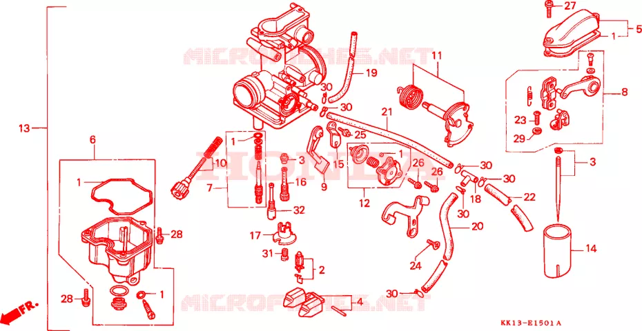 CARBURATEUR (XR250RG/RH/RJ/RK/RL/RM) Honda MOTO 250 XR 1988  XR250RJ