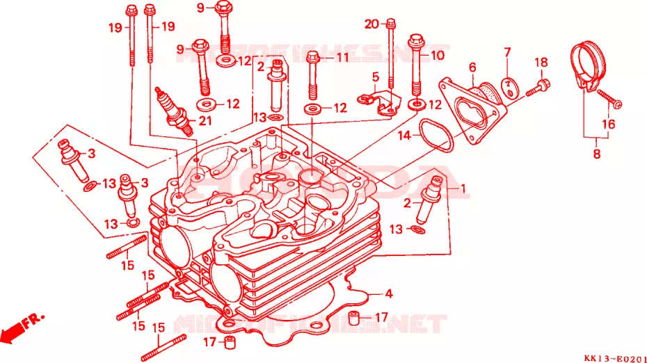 CULASSE (XR250RG/RH/RJ/RK/RL/RM) Honda MOTO 250 XR 1989  XR250RK