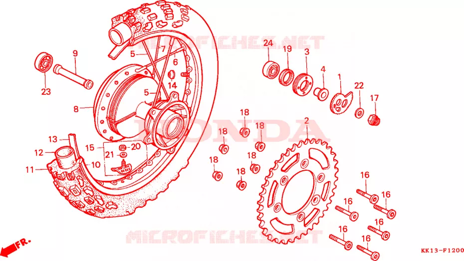 ROUE ARRIERE (XR250RE/RF/RG/RH/RJ/RK) Honda MOTO 250 XR 1988  XR250RJ