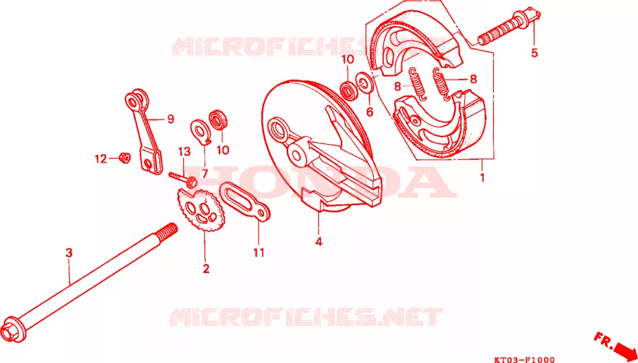 FLASQUE - MACHOIRES DE FREIN ARRIERE Honda MOTO 200 XR 2000  XR200RY