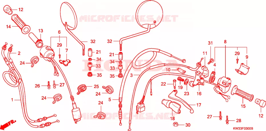 LEVIER DE GUIDON - CABLE - COMMODO Honda MOTO 250 NX 1993  NX250P