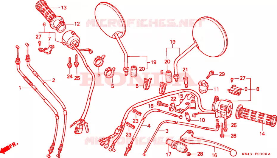 LEVIER DE GUIDON - CABLE - COMMODO Honda MOTO 250 CD 1988  CD250UJ