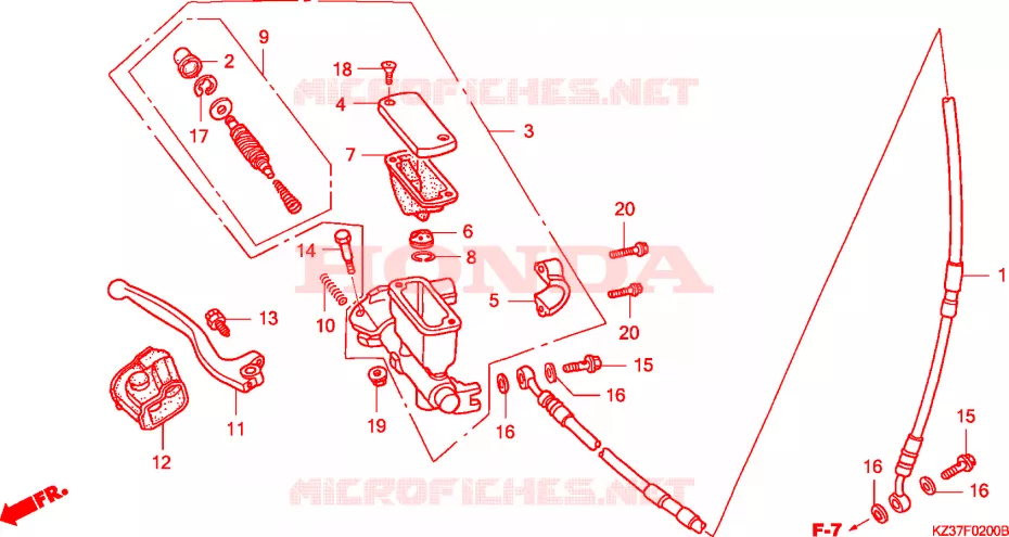 MAITRE CYLINDRE DE FREIN AVANT Honda MOTO 250 CR 2002  CR250R2