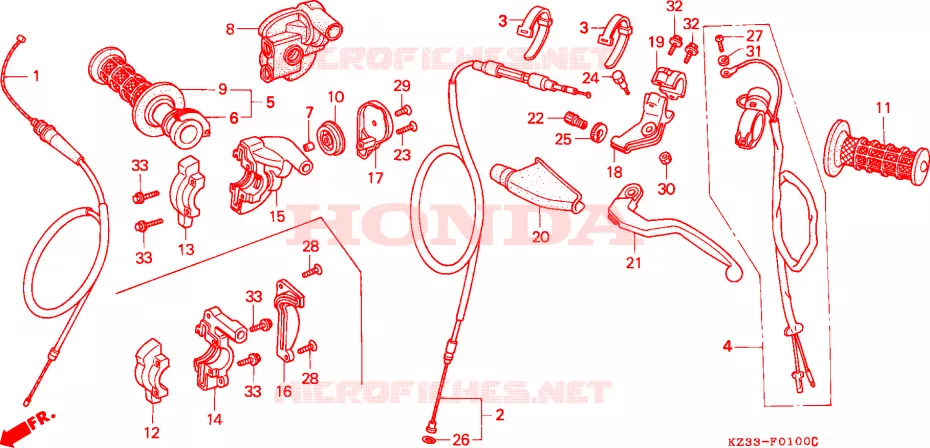 LEVIER DE GUIDON - CABLE - COMMODO Honda MOTO 250 CR 1994  CR250RR