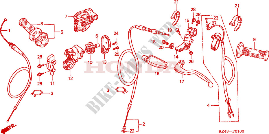 LEVIER DE GUIDON/COMMUTATEUR/CABLE(CR125R2,3) pour Honda CR 125 R de 2002