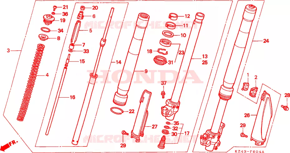 FOURCHE (CR125RS/RT/RV) Honda MOTO 125 CR 1997  CR125RV