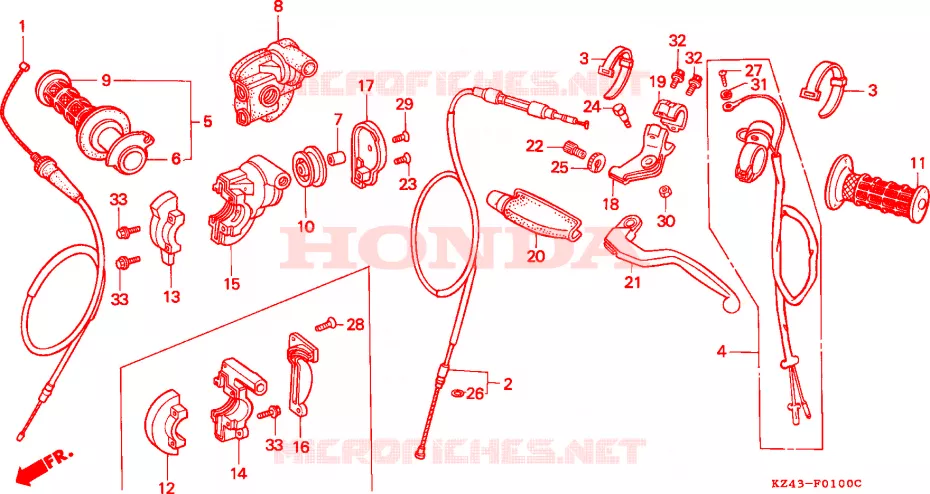LEVIER DE GUIDON - CABLE - COMMODO Honda MOTO 125 CR 1995  CR125RS