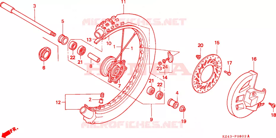 ROUE AVANT (CR125RS/RT/RV) Honda MOTO 125 CR 1997  CR125RV