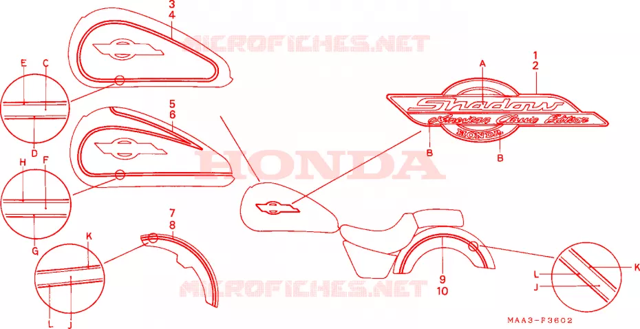 AUTOCOLLANTS (VT1100C2) Honda MOTO 1100 SHADOW 1998  VT1100C2W