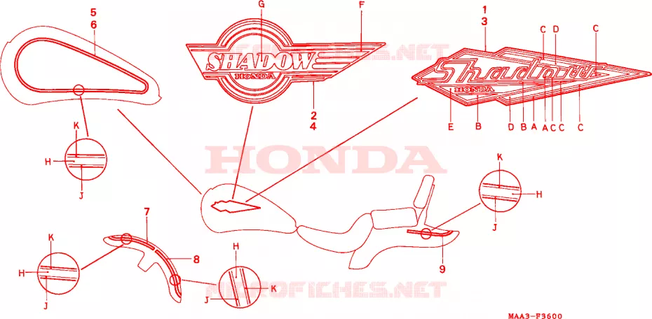 AUTOCOLLANTS (VT1100CS/CT) Honda MOTO 1100 SHADOW 1996  VT1100CT