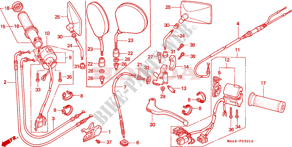 COMMUTATEUR/CABLE  pour Honda VT 1100 SHADOW C2 white ribbon tire de 1997