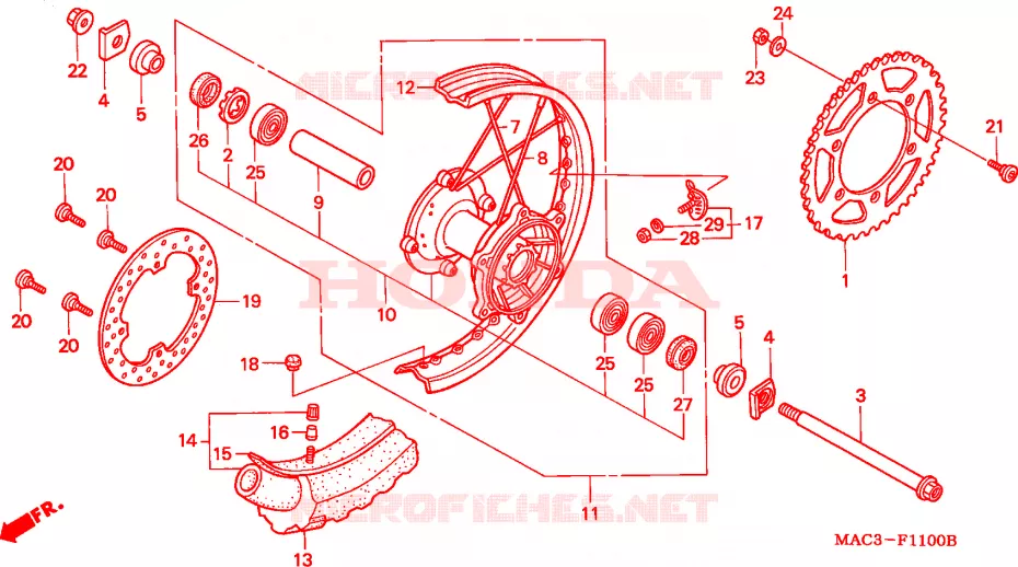 ROUE ARRIERE Honda MOTO 500 CR 2000  CR500RY