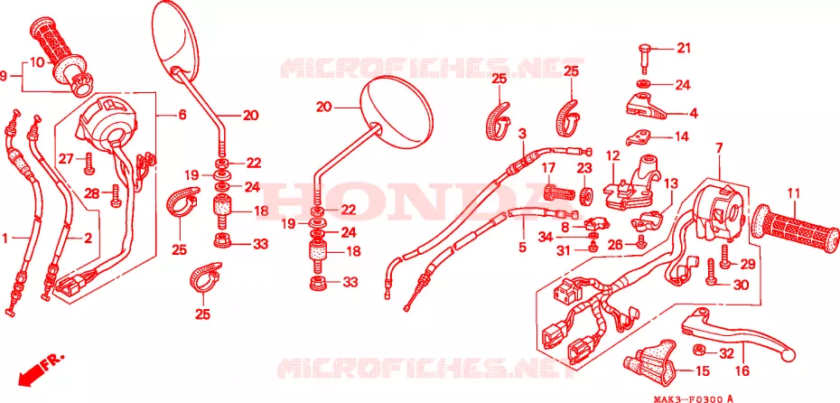 LEVIER DE GUIDON - CABLE - COMMODO Honda MOTO 650 FX 1999  FX650X