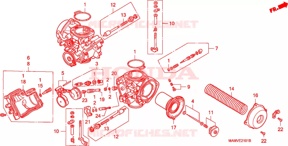 CARBURATEUR (PIECES CONSTITUTIVES) Honda MOTO 1500 GOLD-WING 2000  GL1500SEY