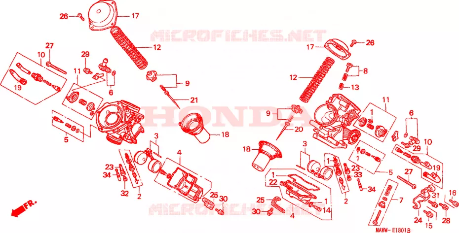 CARBURATEUR (PIECES CONSTITUTIVES) Honda MOTO 600 TRANSALP 1996  XL600VT