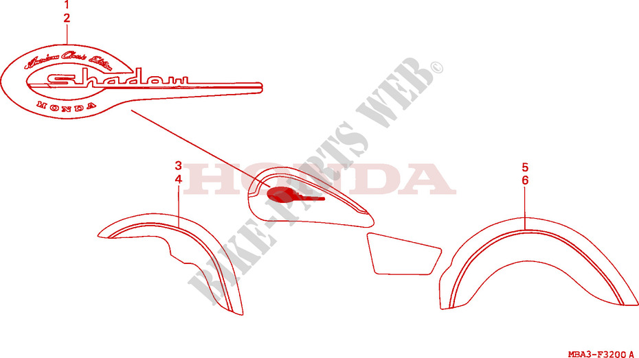 AUTOCOLLANTS pour Honda SHADOW VT 750 de 1999