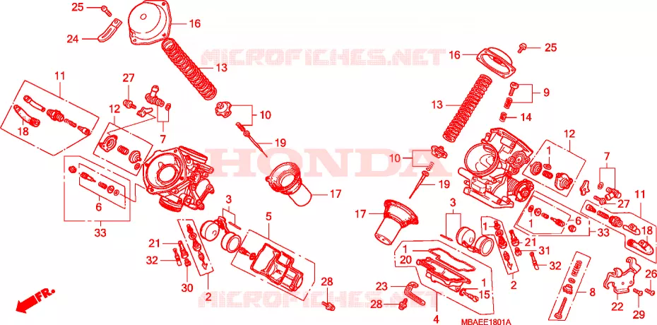 CARBURATEUR (PIECES CONSTITUTIVES) Honda MOTO 750 SHADOW 2000  VT750C3Y