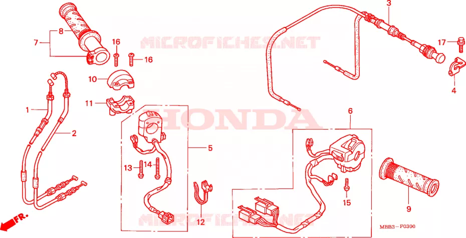 COMMODO - LEVIER - CABLE Honda MOTO 1000 VTR 2003  VTR1000F3
