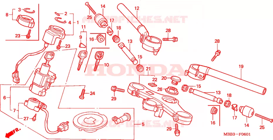 GUIDON - TE DE FOURCHE (1/2/3) Honda MOTO 1000 VTR 2003  VTR1000F3