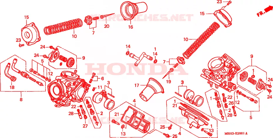 CARBURATEUR (PIECES CONSTITUTIVES) Honda MOTO 1100 SHADOW 2000  VT1100C3Y