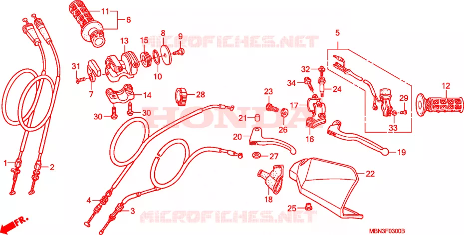 LEVIER DE GUIDON/COMMUTATEUR/ CABLE(CM) Honda MOTO 650 XR 2003  XR650R3