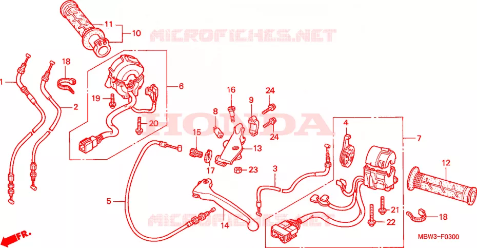LEVIER DE GUIDON/COMMUTATEUR/CABLE(1) Honda MOTO 600 CBR 2000  CBR600FY